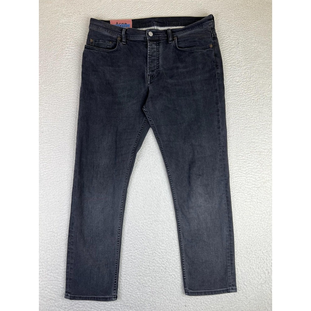 Acne Studios River Used Blk Jeans Mens 34x32 Black Slim Tapered Stretch Denim